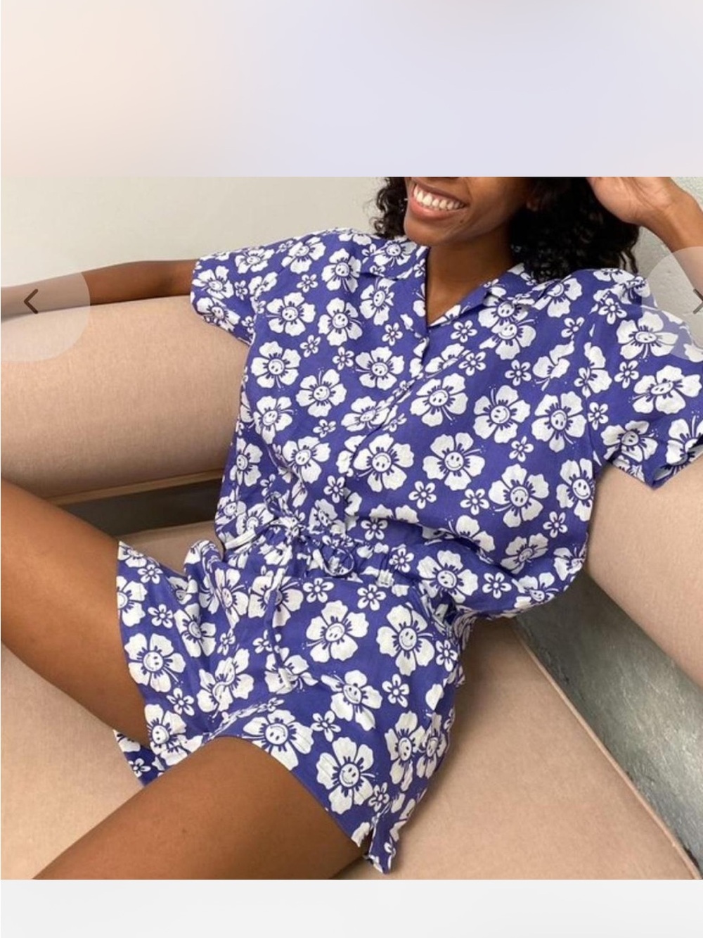 Blue Tropical Floral Button-Up Shirt by Em on Holiday